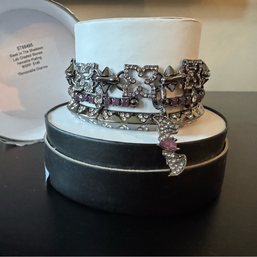3 Pack Silver-Tone Crystal & Pink Stone Women's Bracelet Set Halloween Theme